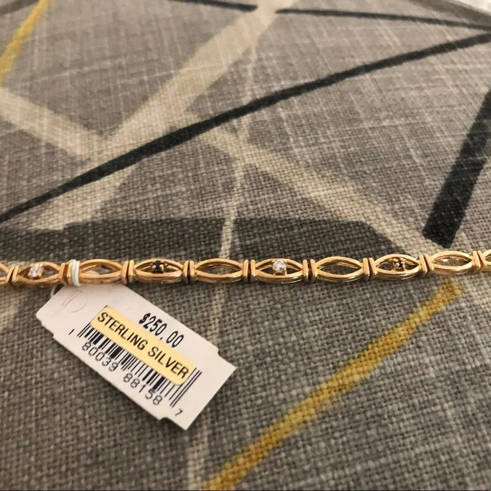 This Silver Gold plated Bracelet with diamond and sapphire accents is Beautiful. - Picture 2 of 12